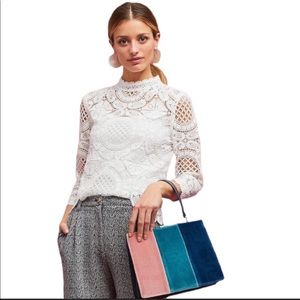 James Coviello for Anthropologie White Lace Medallion Top